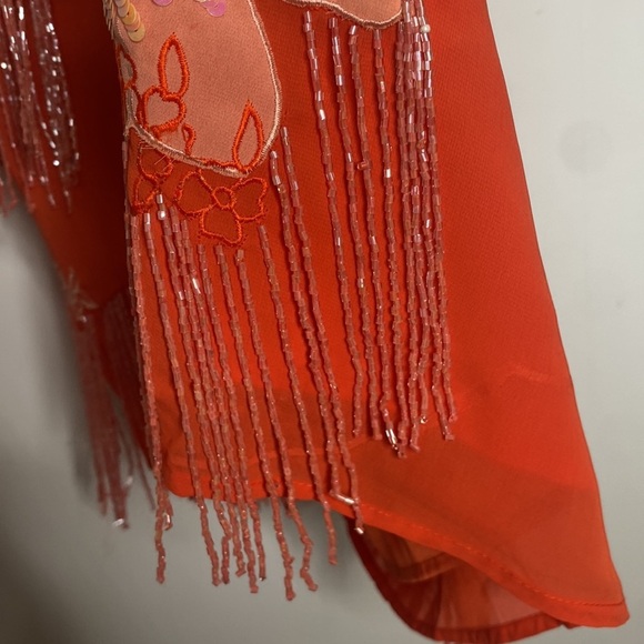 Asos Design Women's Orange Floral Beaded Sequined Mini Dress Layered size 14 - Picture 5 of 10